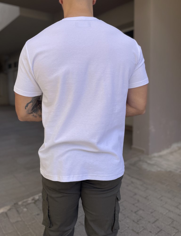 Origin ανδρική λευκή βαμβακερή κοντομάνικη μπλούζα με ανάγλυφο ύφασμα 242730W φωτογραφία